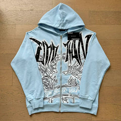 Mixed Emotion Light Blue Zip Hoodie – Black Art Print