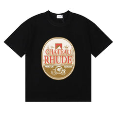 Rhude Chateau Rhude Vintage Wine Label Black Oversized T‑Shirt