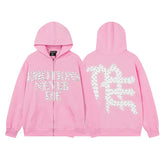Mixed Emotion Emotions Never Die Rhinestone‑Effect Zip‑Up Hoodie