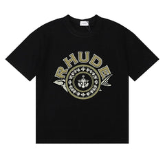 Rhude Ornate Crest Circular Emblem Vintage Black Oversized T‑Shirt