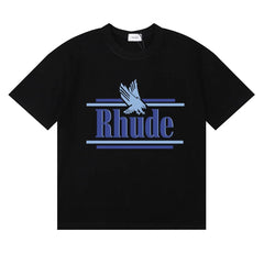 Rhude Eagle Graphic Blue Logo Black Oversized T‑Shirt