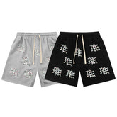 Mixed Emotion Casual Shorts – Rhinestone Gothic Letter Print