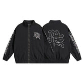 Mixed Emotion Rhinestone Logo Zip‑Up Track Jacket