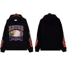 RHUDE Eagle Graphic Flame Sleeve Hoodie Black