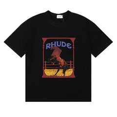 Rhude Wild Steed Horse Frame Vintage Print Black Oversized T‑Shirt