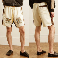Rhude Cream Embroidered Nylon Shorts