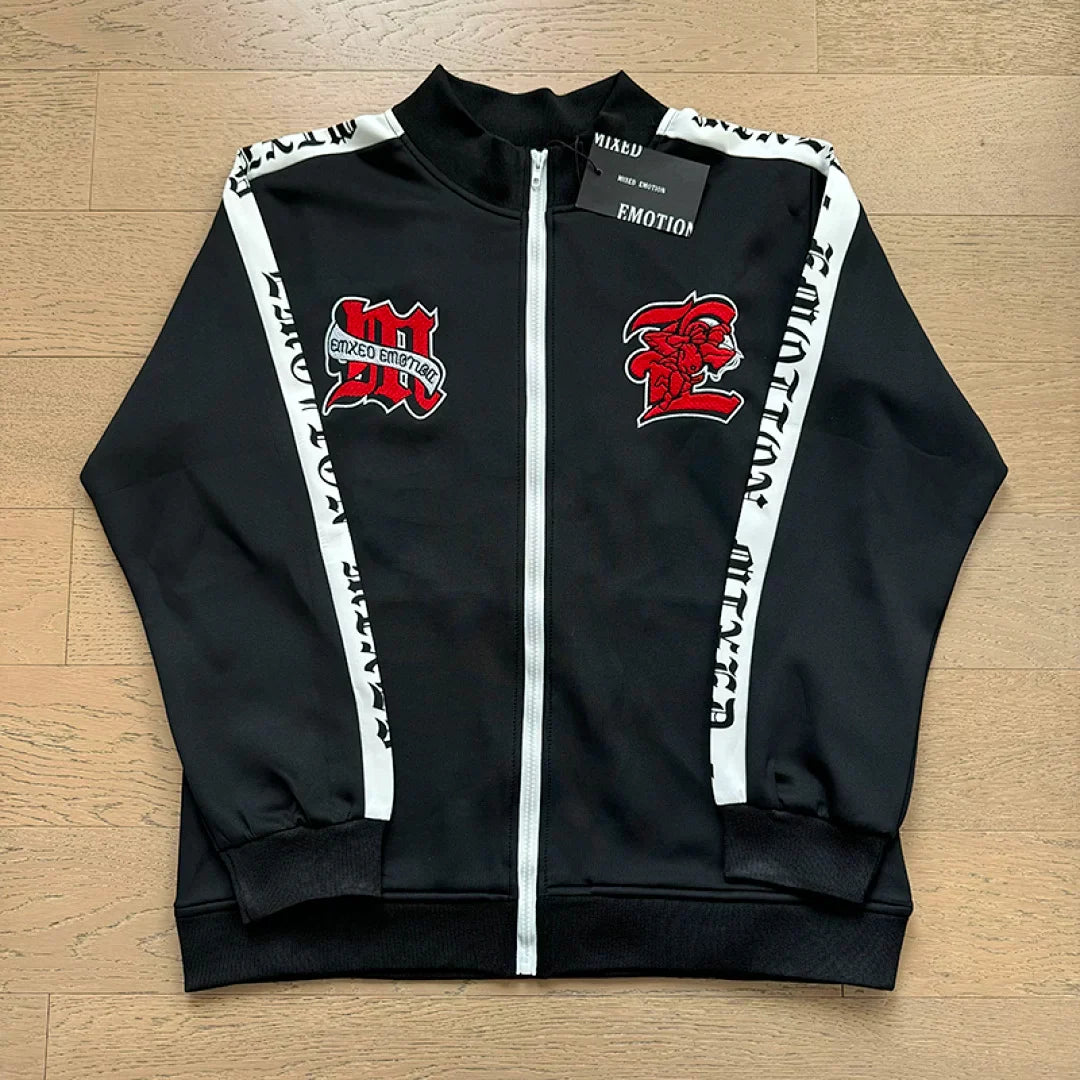 Mixed Emotion Cupid Angel Print Zip‑Up Track Jacket