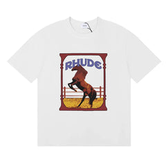 Rhude Wild Steed Horse Frame Vintage Print White Oversized T‑Shirt
