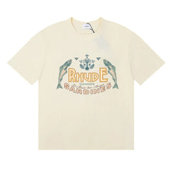 Rhude Cannes Sardines Fish Retro Nautical Cream Oversized T‑Shirt