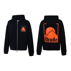 Rhude Mountain Sunset Full Zip Oversized Hoodie Black