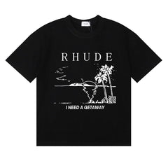 Rhude I Need A Getaway Beach Palm Tree Graphic Black Oversized T‑Shirt