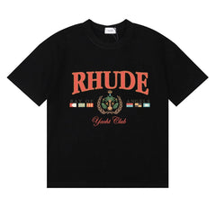 Rhude Yacht Club Bay Of Angels Flag Crest Vintage Black Oversized T‑Shirt