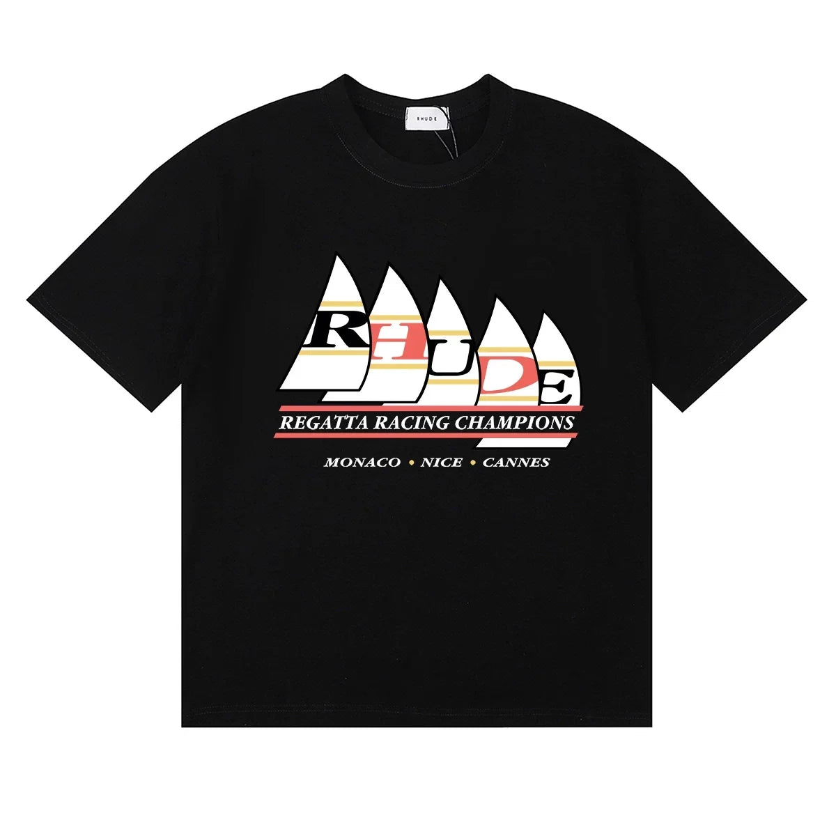 Rhude Regatta Racing Champions Sailboat Monaco Black Oversized T‑Shirt