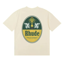 Rhude Vintage Oval Crest Back Logo Cream Oversized T‑Shirt