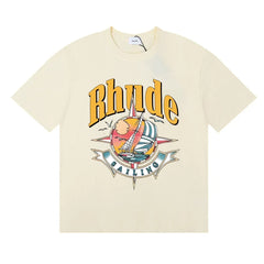 Rhude Sailing Compass Sailboat Vintage Graphic Cream Oversized T‑Shirt