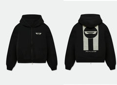 RHUDE Racing R Logo Full‑Zip Hoodie Black