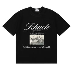Rhude Monte Carlo Heaven On Earth Vintage Photo Print Black Oversized T‑Shirt