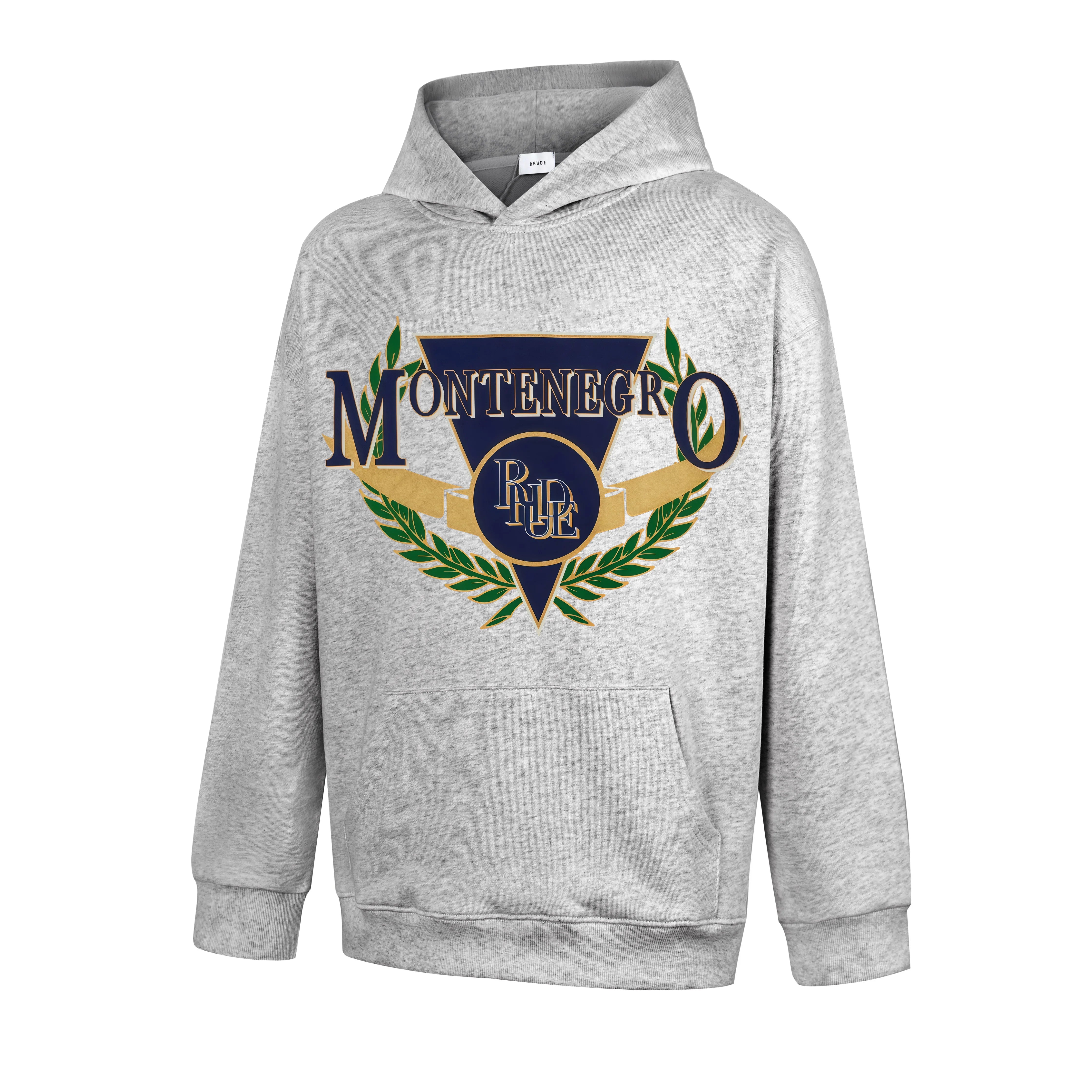 RHUDE Montenegro Laurel Crest Graphic Hoodie Light Heather Grey