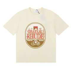 Rhude Chateau Rhude Vintage Wine Label Cream Oversized T‑Shirt