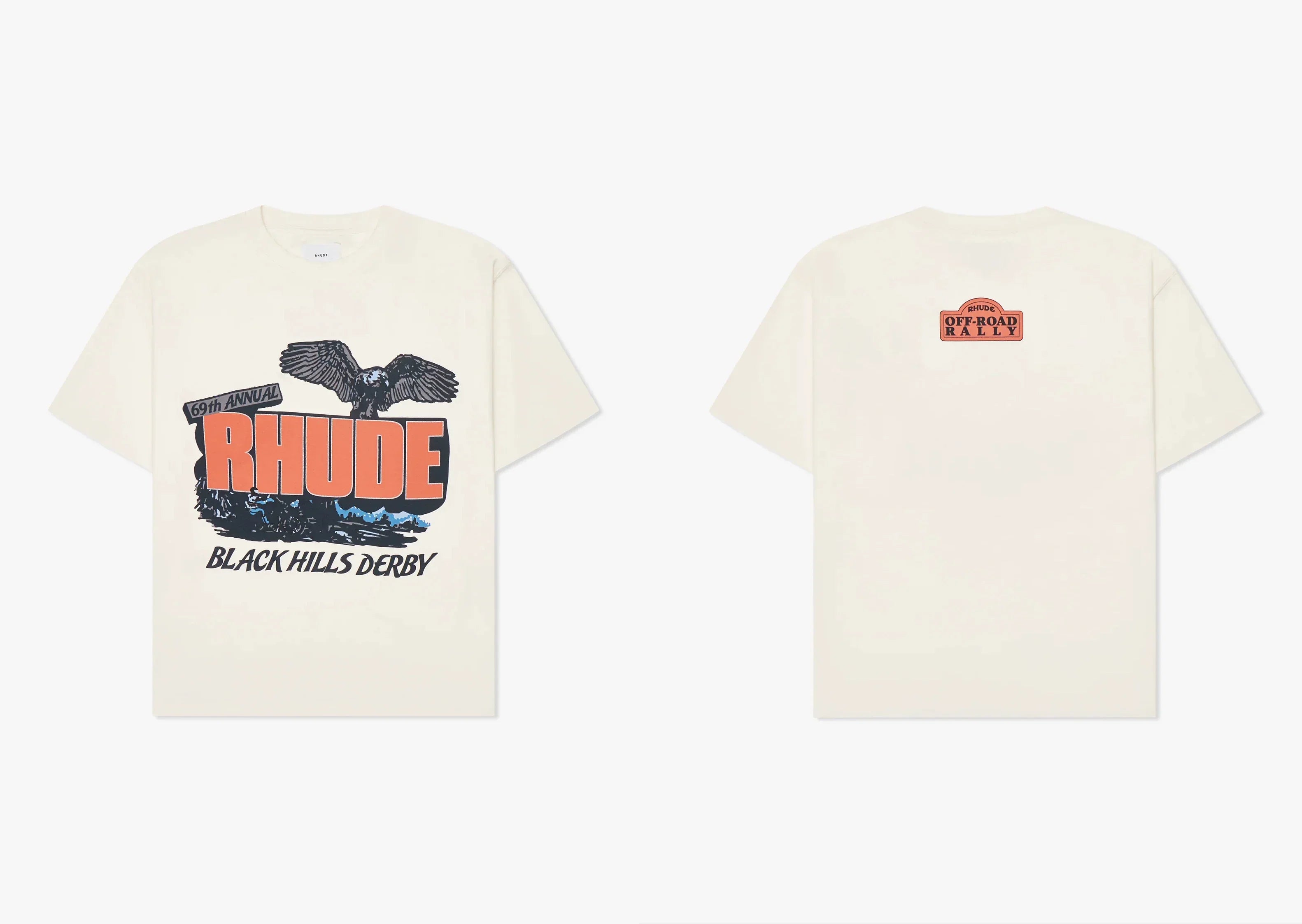 **Rhude Black Hills Derby Eagle Graphic Dual‑Sided Oversized T‑Shirt Off‑White