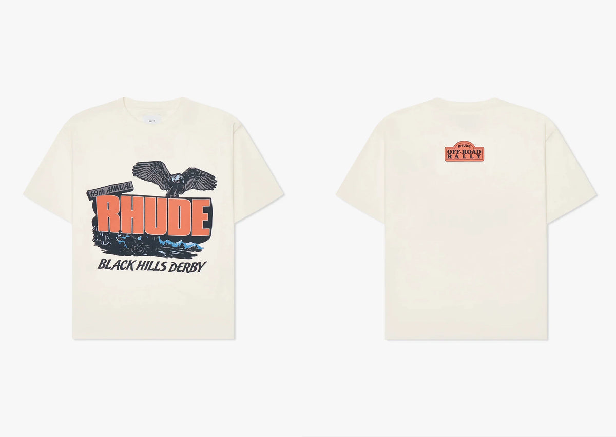 **Rhude Black Hills Derby Eagle Graphic Dual‑Sided Oversized T‑Shirt Off‑White