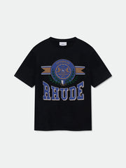 Rhude Varsity Laurel Crest Badge Oversized T‑Shirt Black