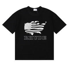 Rhude USA Map American Flag Graphic Black Oversized T‑Shirt