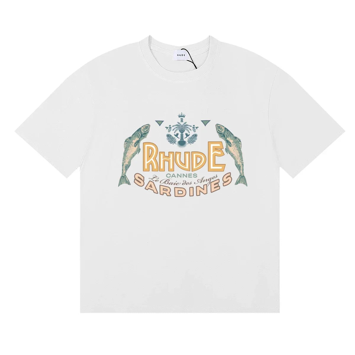 Rhude Cannes Sardines Fish Retro Nautical White Oversized T‑Shirt