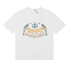 Rhude Cannes Sardines Fish Retro Nautical White Oversized T‑Shirt